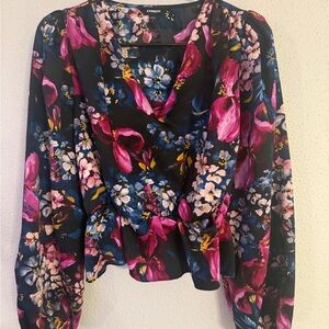 Express Floral Peplum Blouse 🌸 Romantic V-Neck Long Sleeve Top Small